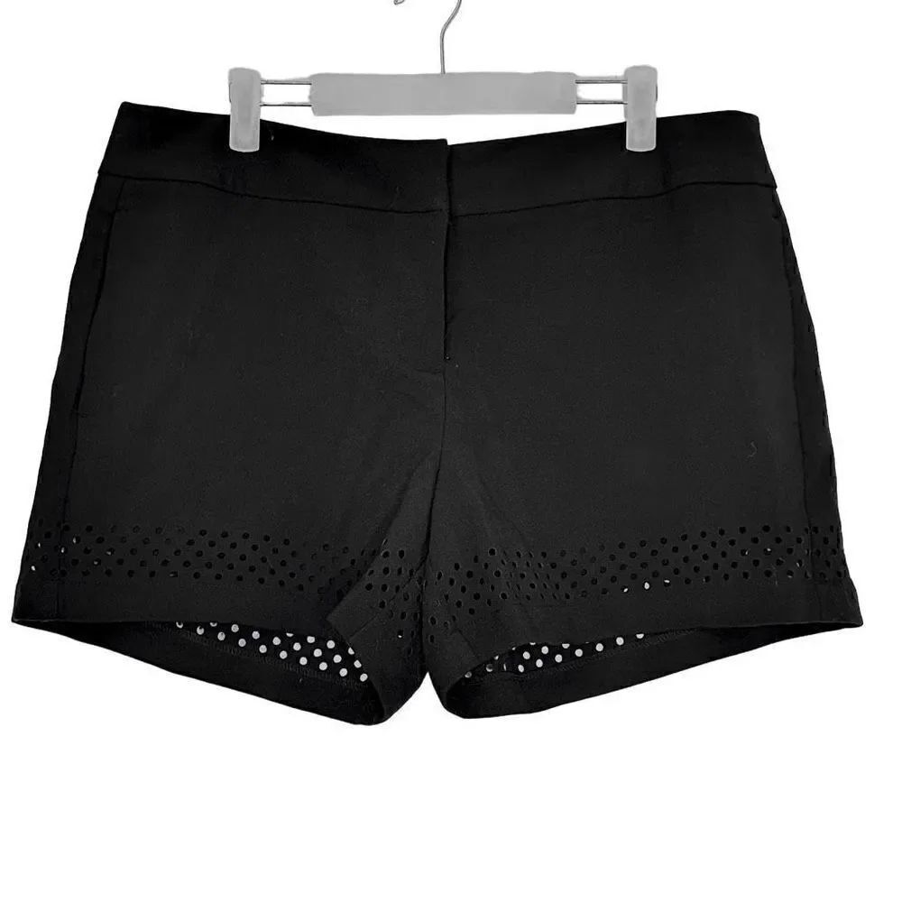 Calvin Klein Flat Front Rayon Blend Stretch Perforated Cutout Shorts Black Sz 12